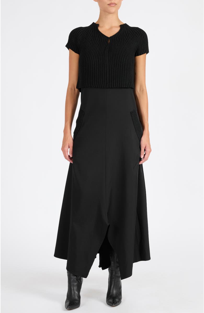 Santorelli Johanna Mix Media Cap Sleeve Midi Dress, Alternate, color, Black