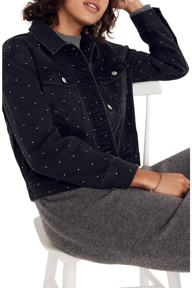 The Boxy Metallic Dot Crop Jean Jacket, Alternate, color, LUNAR WASH