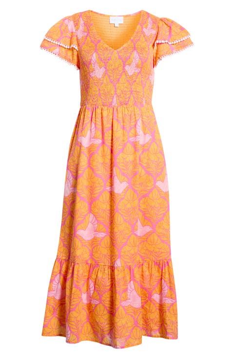 Kaidy Tropical Print Midi Dress
