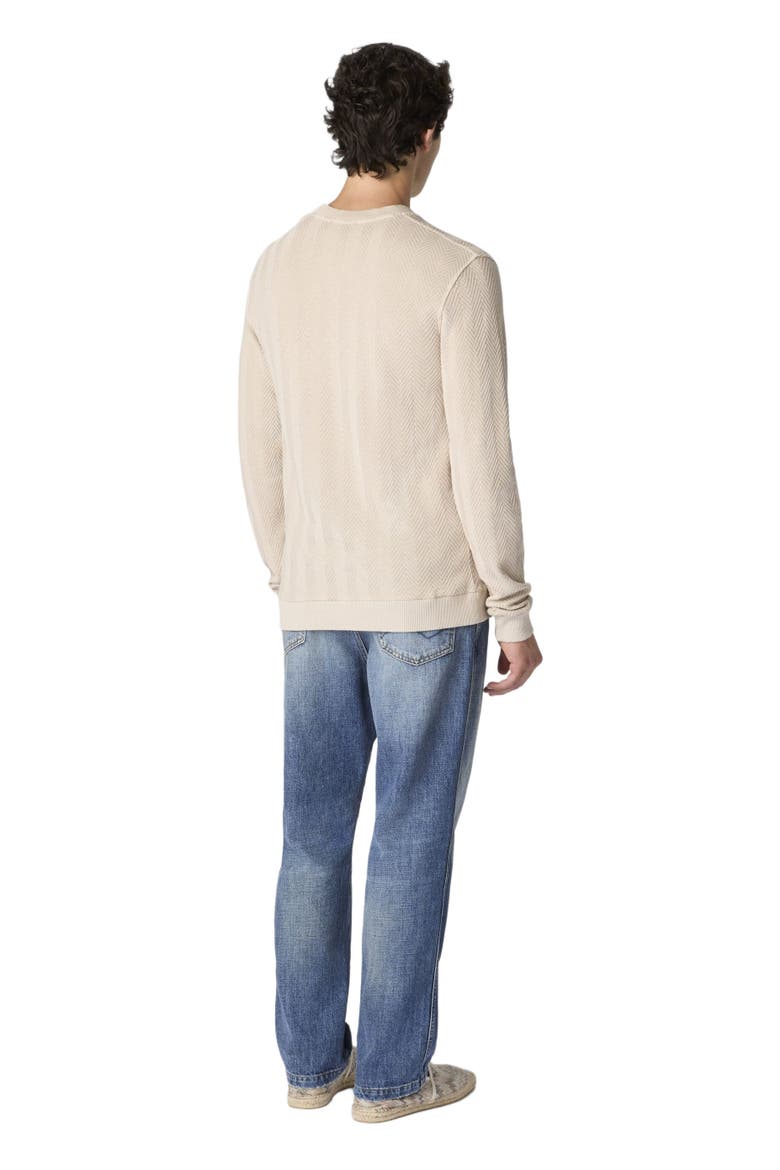 Crew-neck Cotton And Viscose Sweatshirt With Tone-on-tone Zigzag Pattern, Alternate, color, Beige