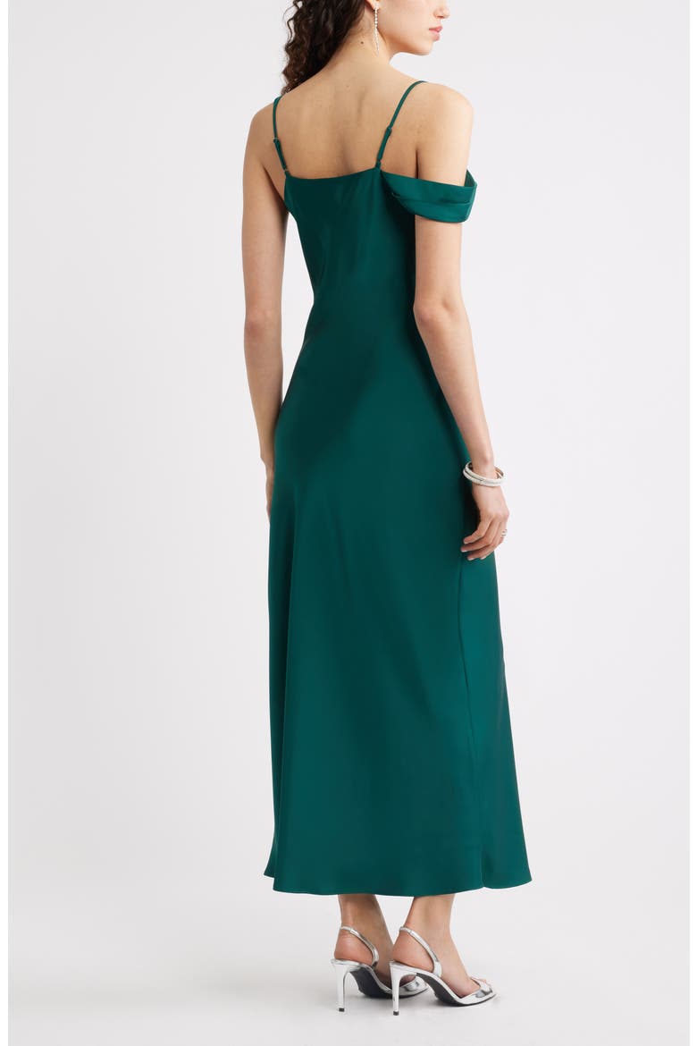 Off the Shoulder Satin Maxi Dress, Alternate, color, GREEN PONDEROSA