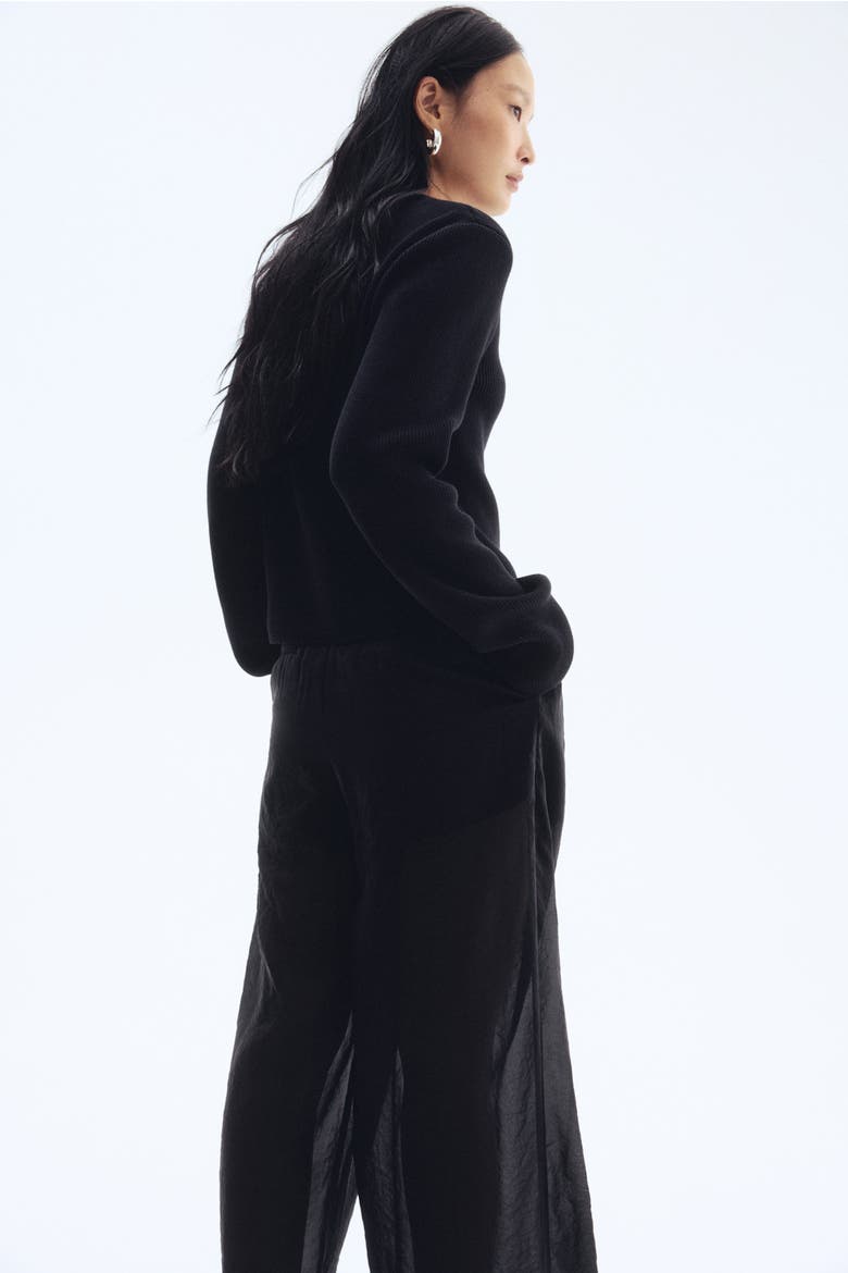 Rib-knit Cotton Cardigan, Alternate, color, Black