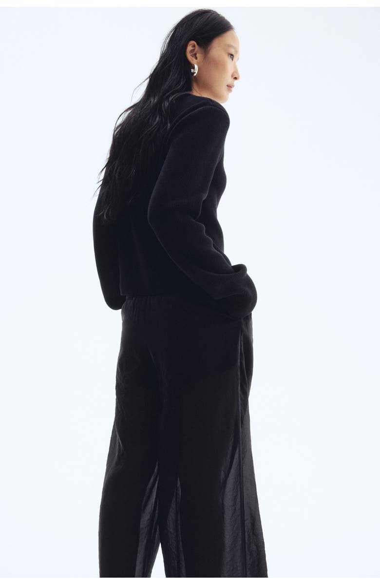 H&M Rib-knit Cotton Cardigan, Alternate, color, Black