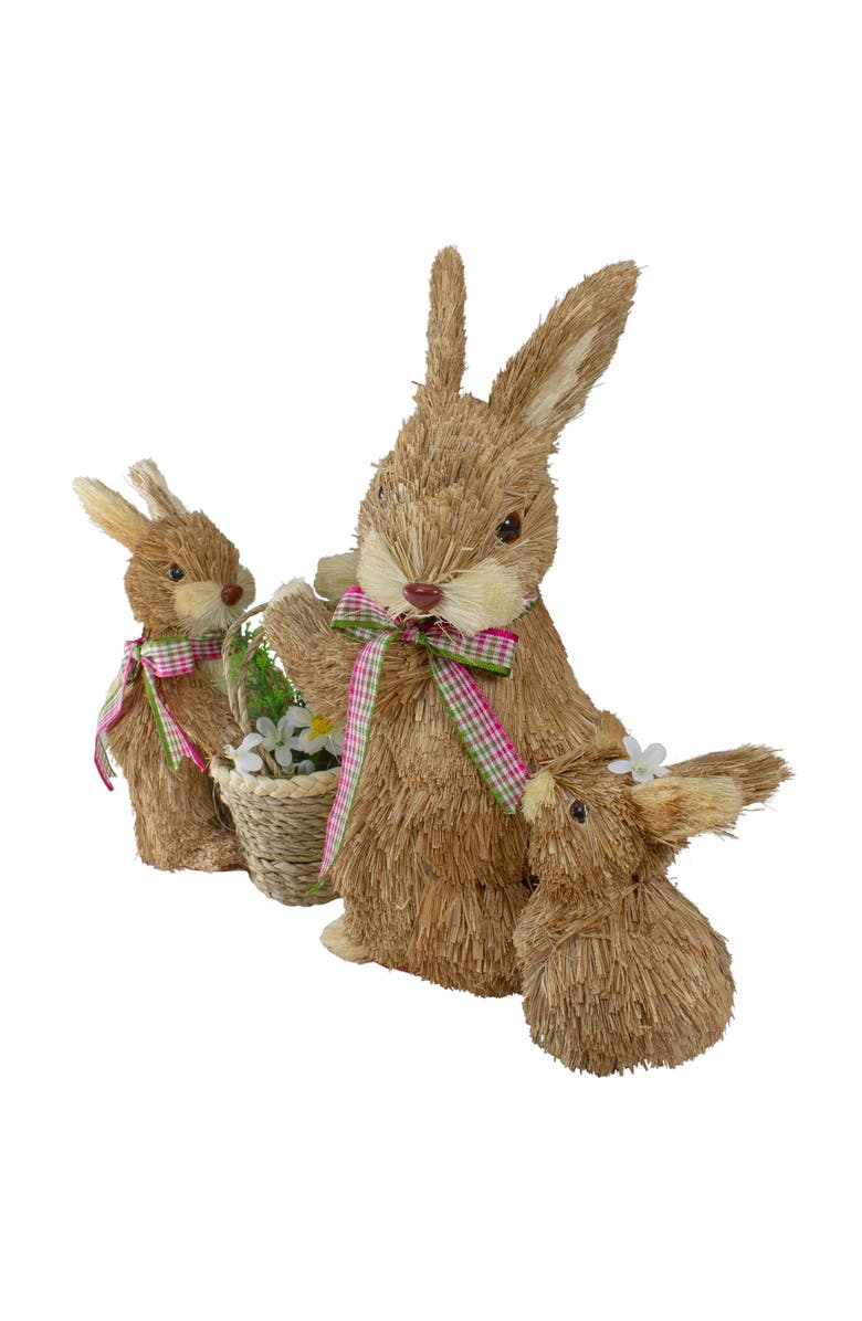 Northlight Sisal Mommy and Babies with Basket Easter Bunny Figure Decoration - 12.5", Alternate, color, Brown