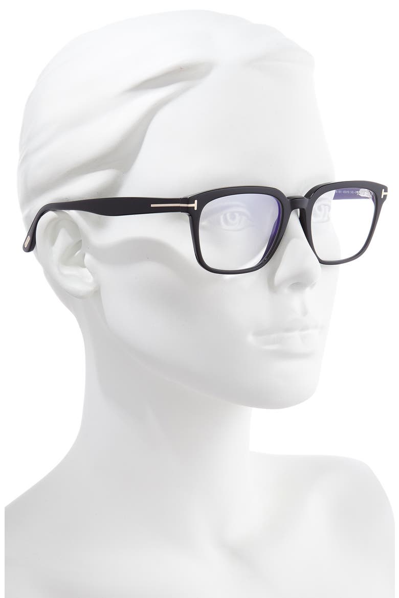 53mm Blue Light Blocking Square Optical Glasses, Alternate, color, SHINY BLACK