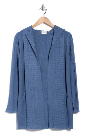 Cyrus Cable Knit Hooded Cardigan In Blue