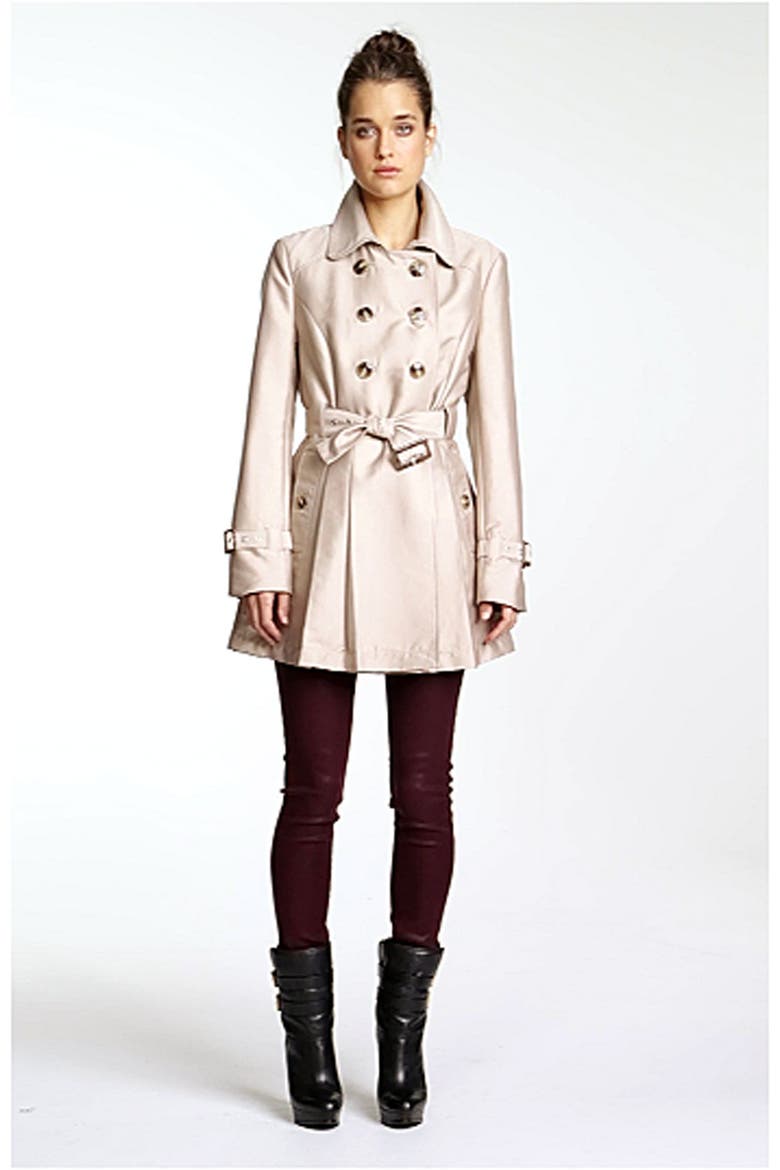 Double Breasted Skirted Trench, Alternate, color, BISCUIT