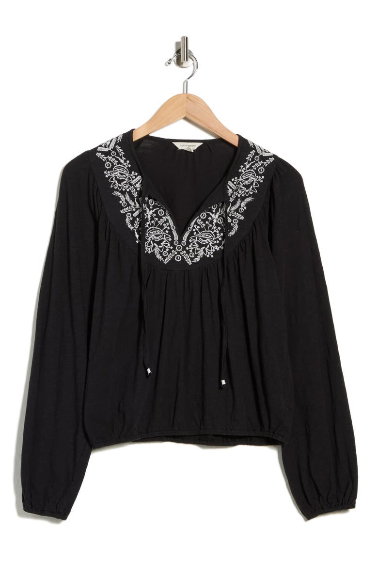 Tie Neck Bubble Hem Top, Alternate, color, CAVIAR