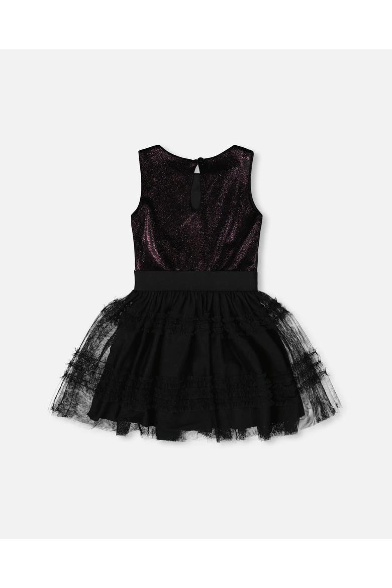 Sleeveless Bi-Material Velour and Mesh Dress, Alternate, color, Black