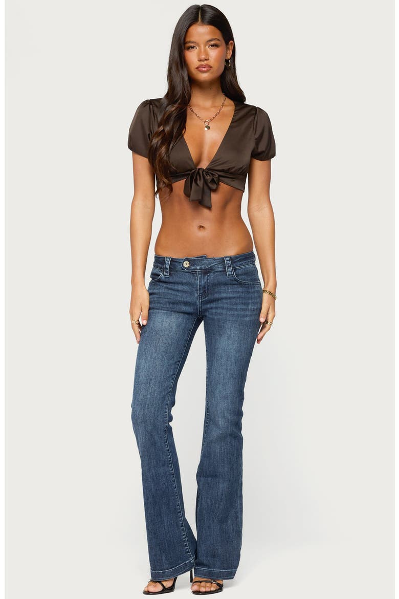 Beki Tie Front Satin Crop Top, Alternate, color, BROWN