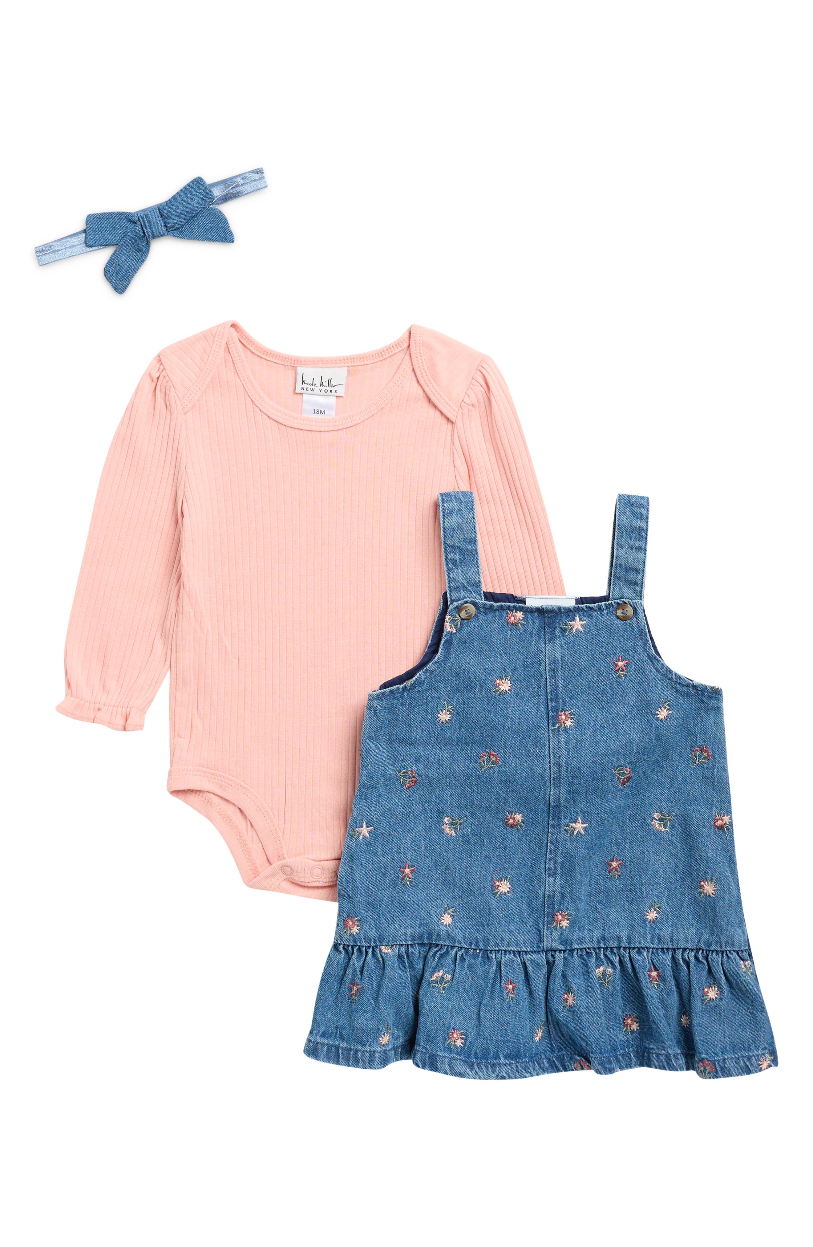 Kids' 3-Piece Denim Jumper, Bodysuit & Headband Set
