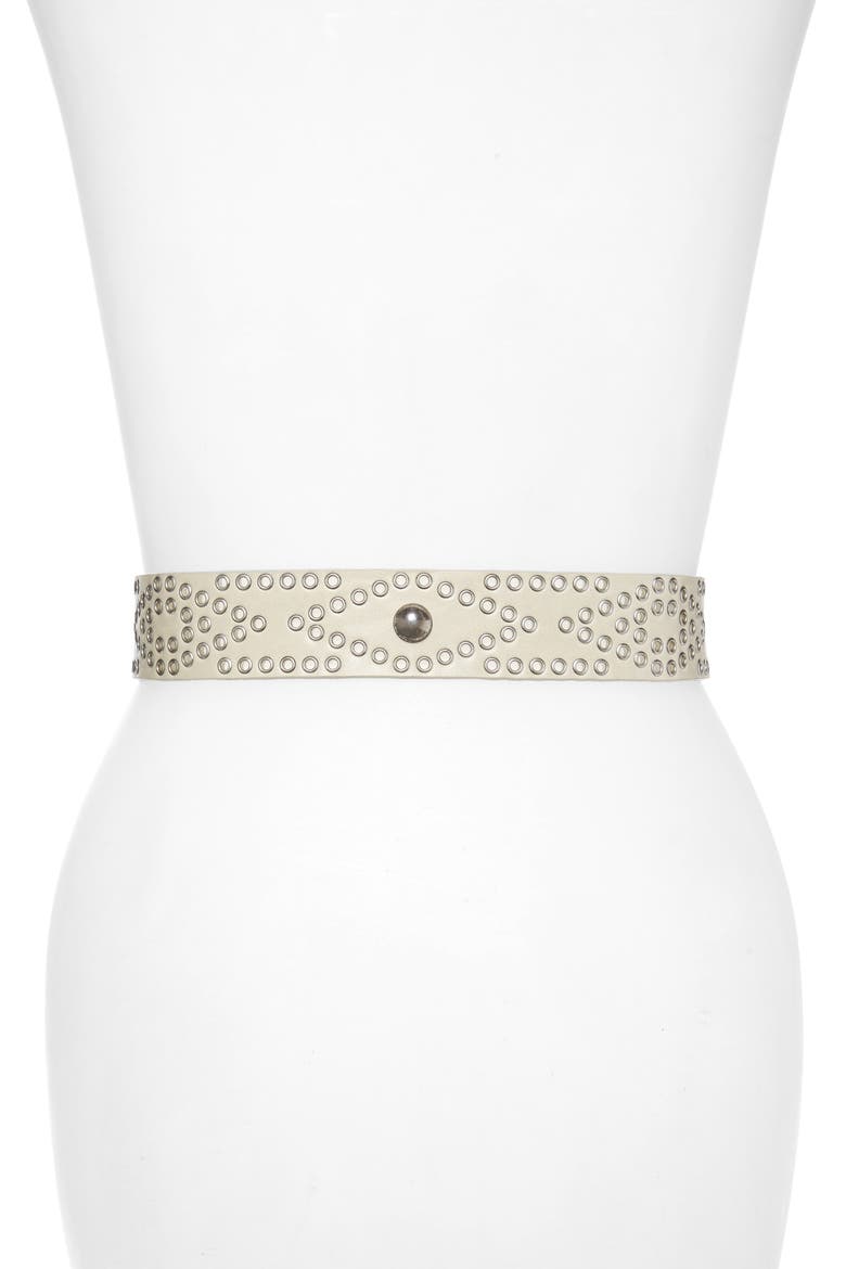 Mawo Studded Leather Belt, Alternate, color, CHALK
