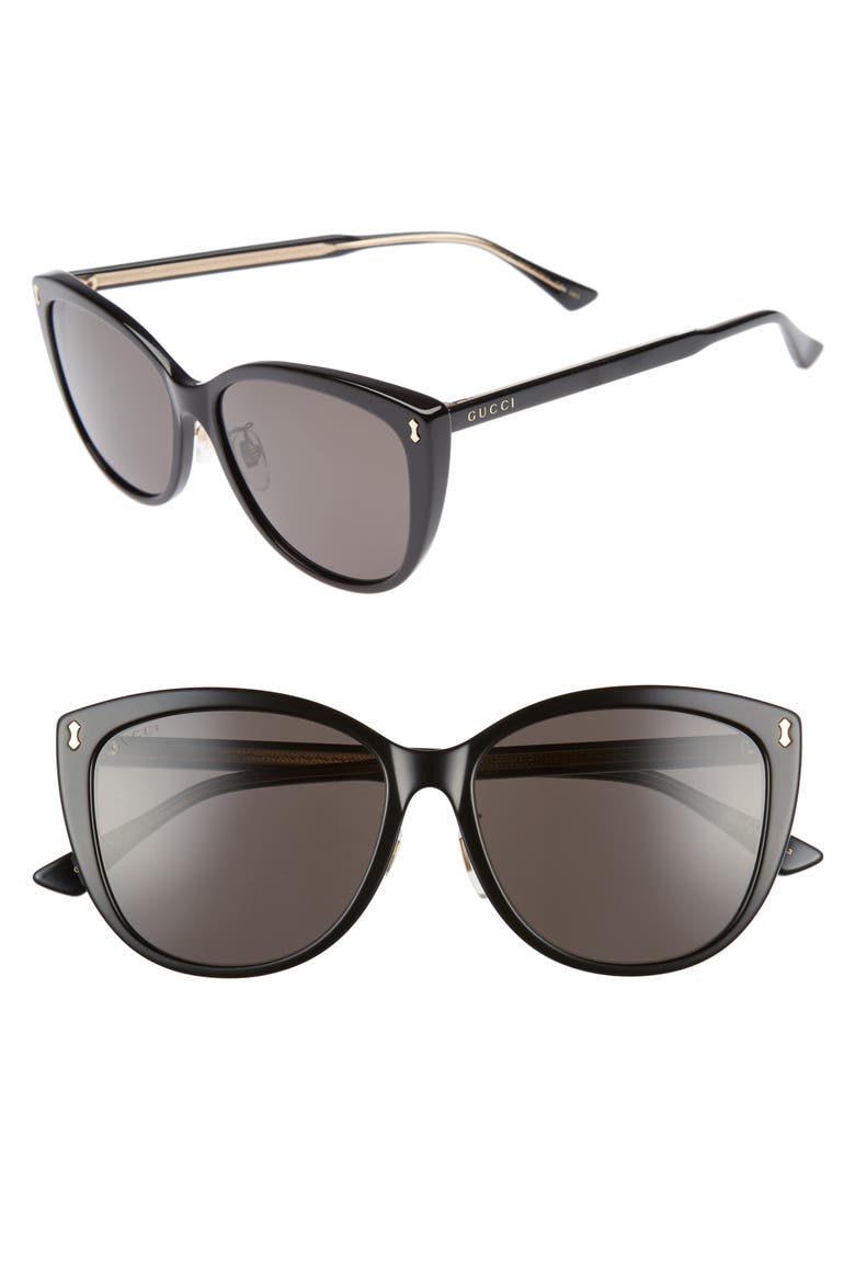 58mm Cat Eye Sunglasses, Main, color, BLACK