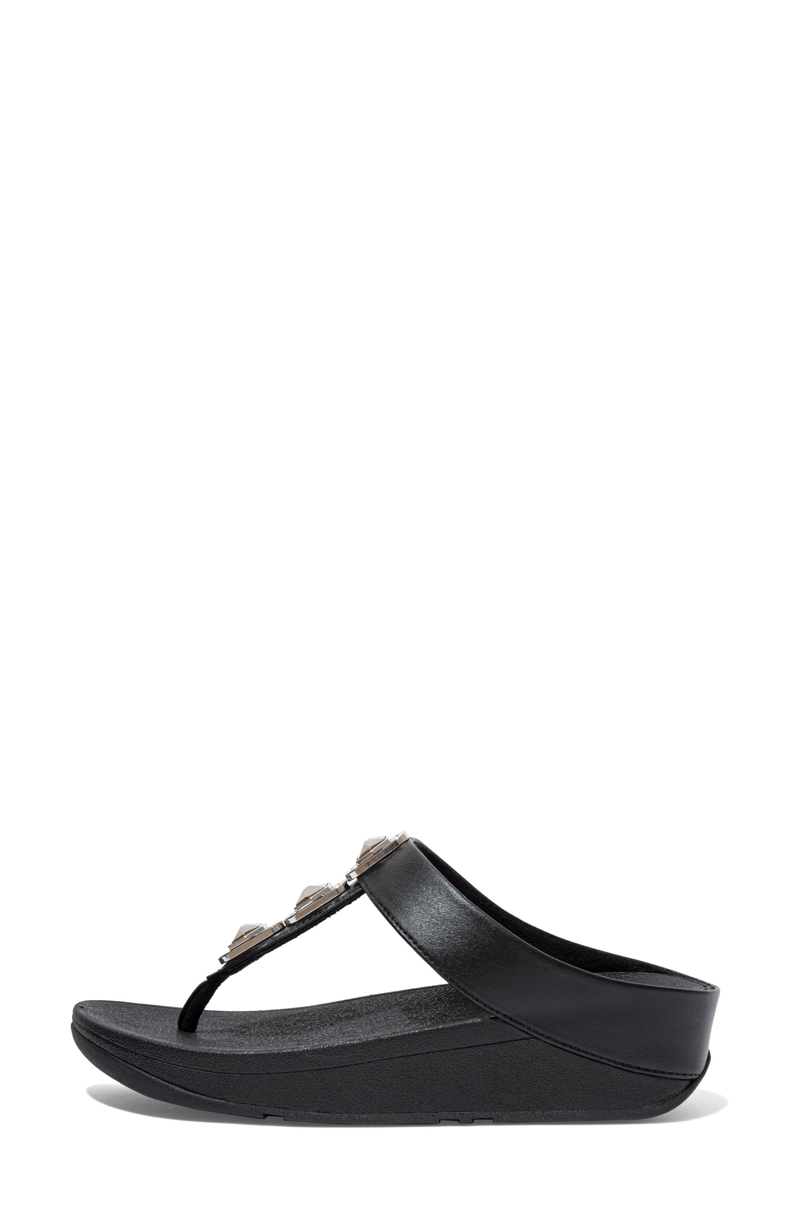 FitFlop Fino Crystal Wedge Flip Flop Sandal, Alternate, color, All Black
