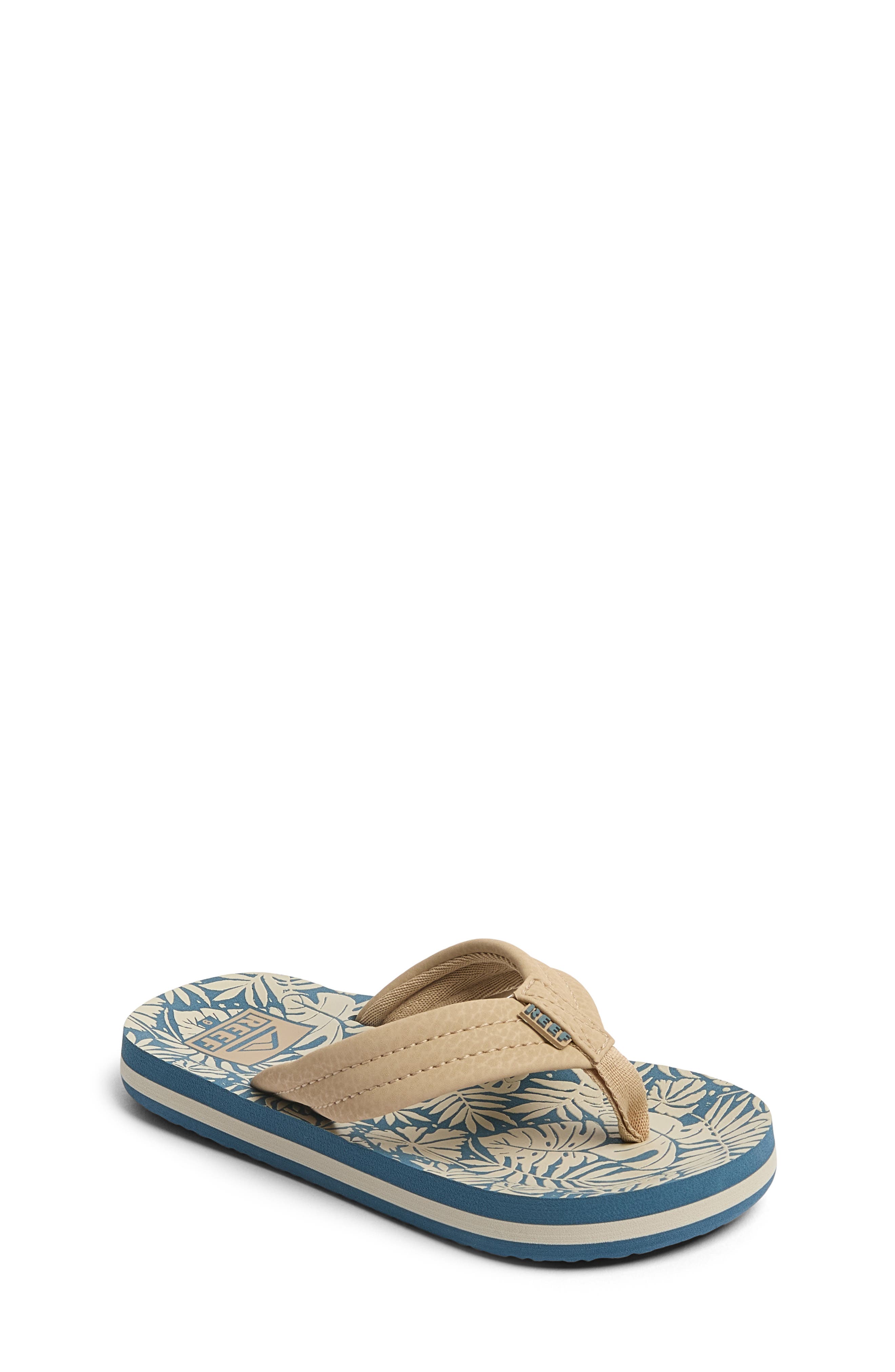 Reef Kids' Ahi Flip Flop, Main, color, Blue/ Tan Palm