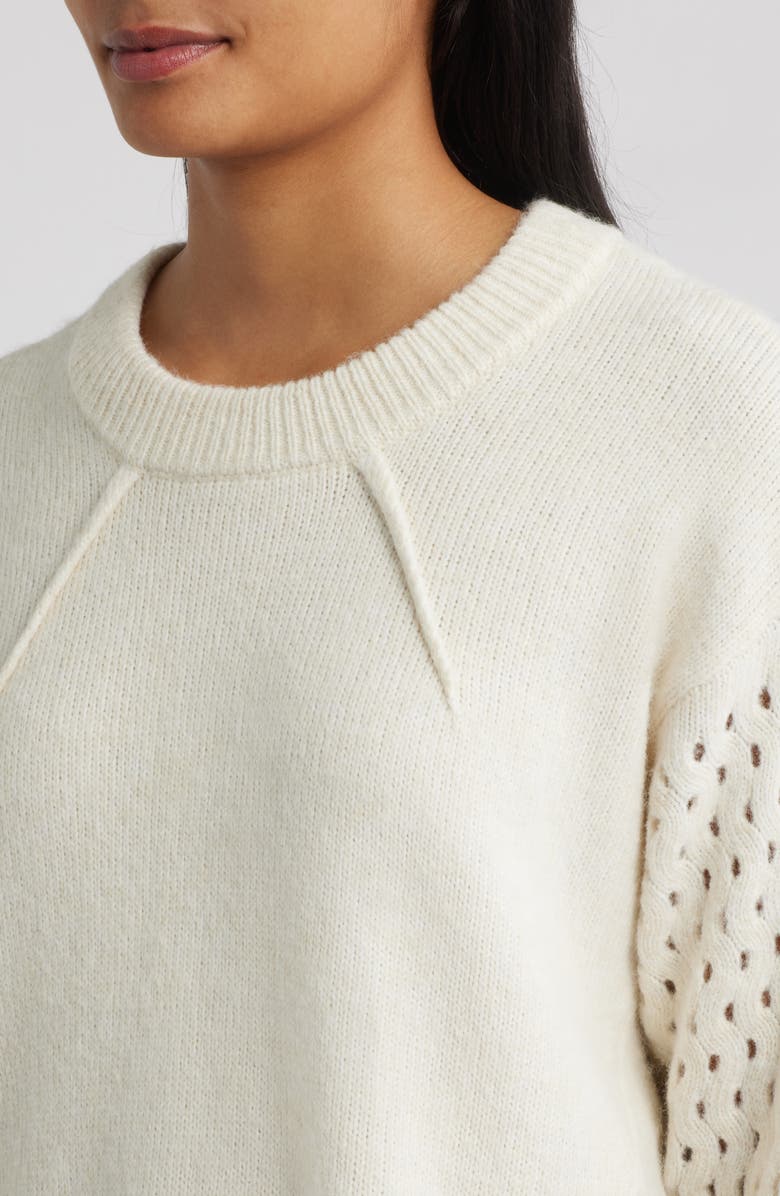 CITY BLUES Open Stitch Sleeve Sweater, Alternate, color, Bone