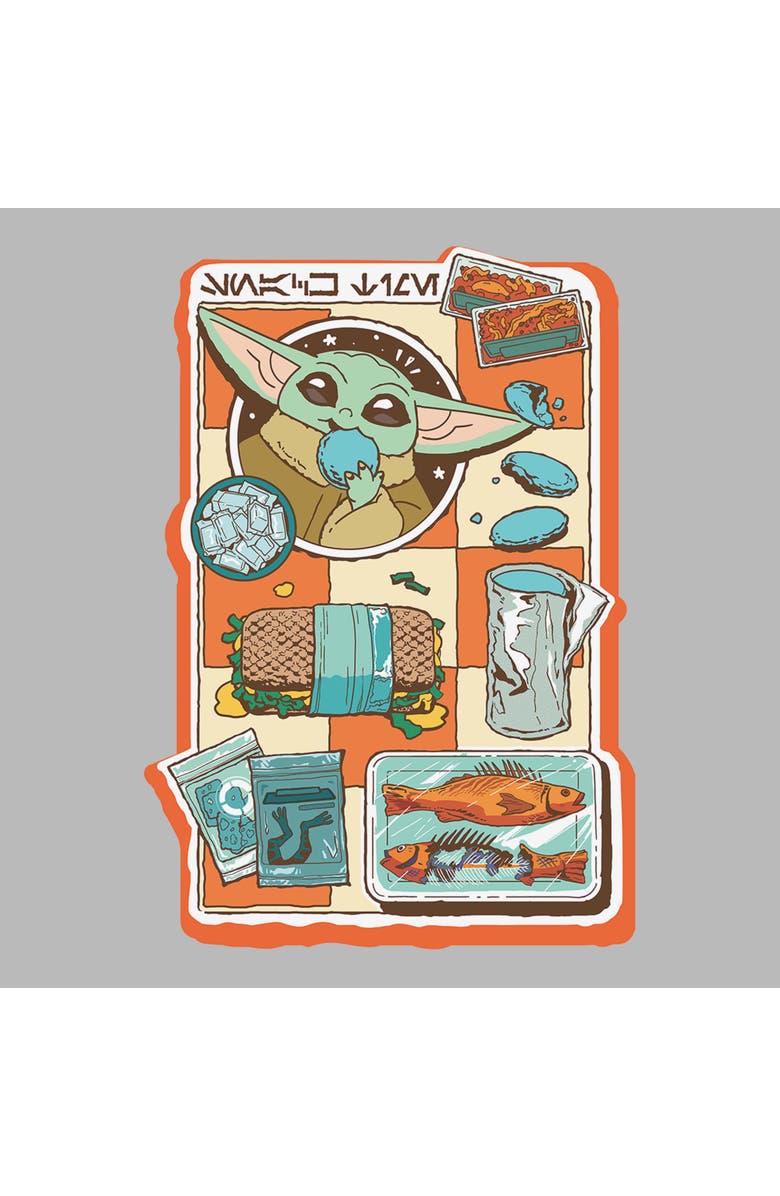 Star Wars: The Mandalorian and Grogu Men's Star Wars The Mandalorian and Grogu Snack Time Comic Foods Graphic T-Shirt, Alternate, color, Ice Grey