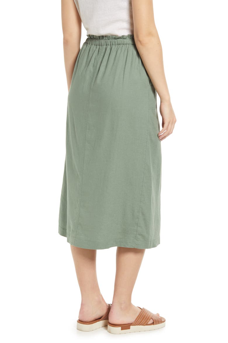 LINEN FRONT SLIT MIDI SKIRT, Alternate, color, GREEN DUNE