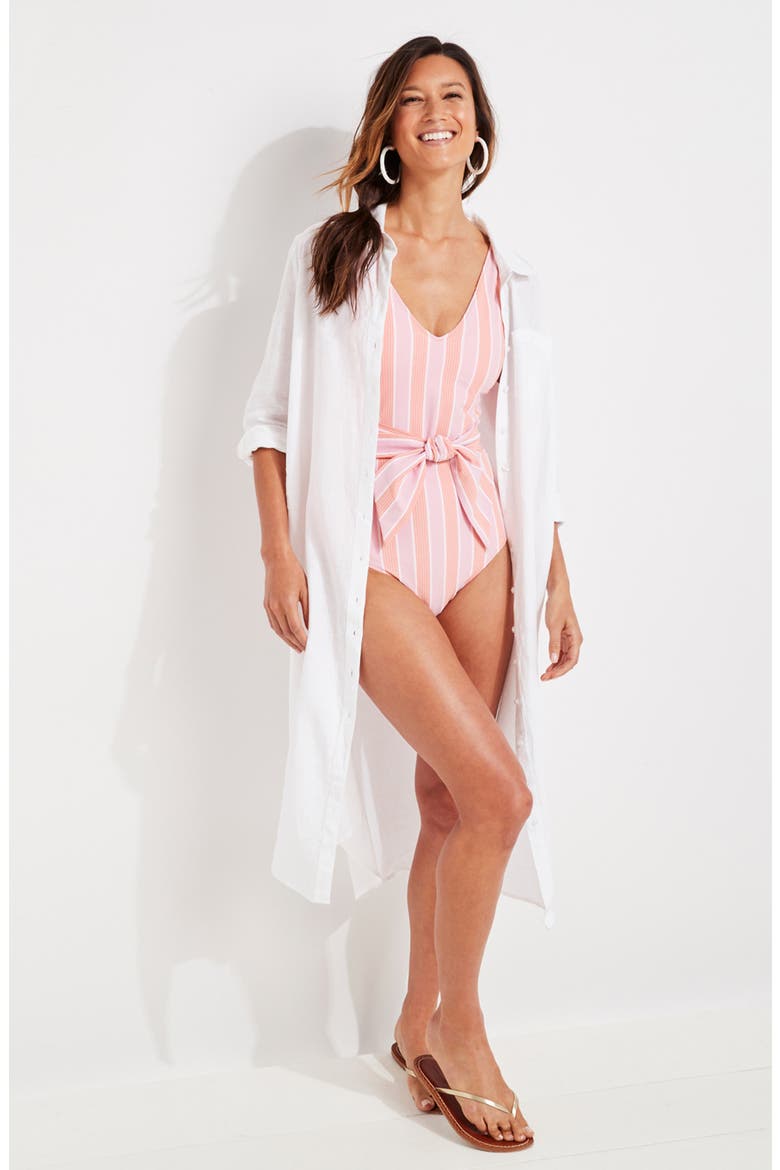 Breezy Linen Cover-Up, Alternate, color, WHITE CAP