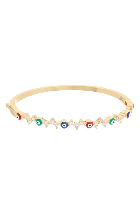 Cubic Zirconia & Enamel Evil Eye Bangle Bracelet