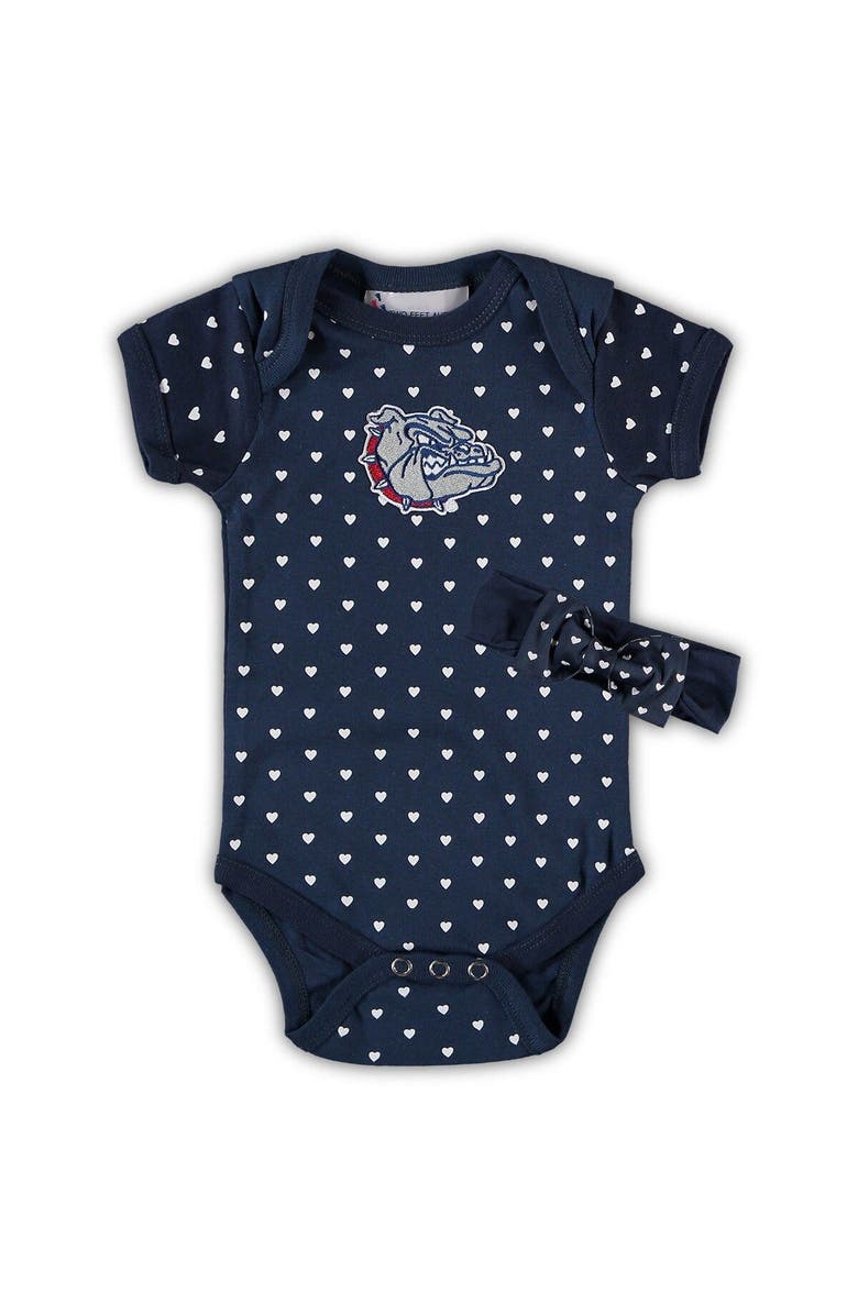 TWO FEET AHEAD Girls Newborn & Infant Navy Gonzaga Bulldogs Hearts Bodysuit & Headband Set, Main, color, Navy