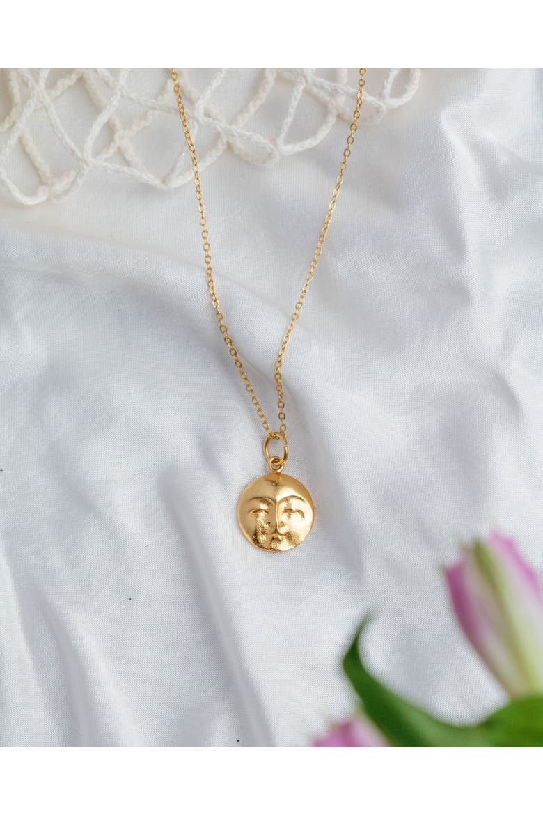 Moon Face Pendant Necklace, Alternate, color, Brass