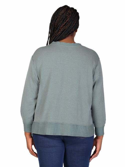 24seven Comfort Apparel Relaxed Fit Ribbed Knit V-neck Sweatshirt Top In Green