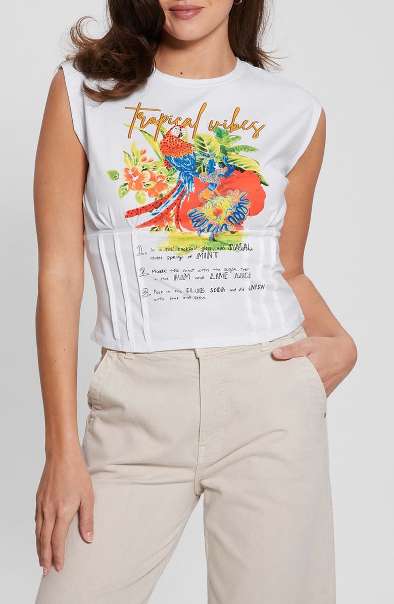 GUESS Tropical Vibes Corset T-Shirt, Main, color, 