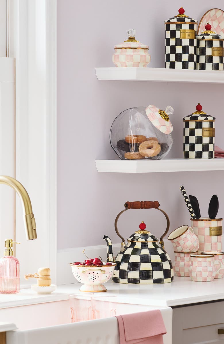 MACKENZIE CHILDS Courtly Check Enameled Steel 3-Quart Tea Kettle, Alternate, color, Black/ White