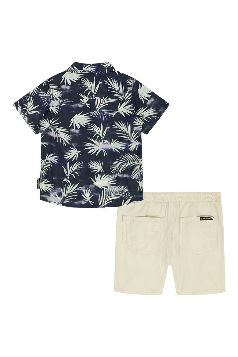 Kids' Print Short Sleeve Button-Up Shirt & Woven Shorts Set, Alternate, color, NAVY MULTI