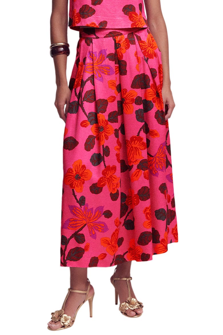 Verity Floral Pleated Faille Maxi Skirt, Main, color, PINK FLORAL PRINT