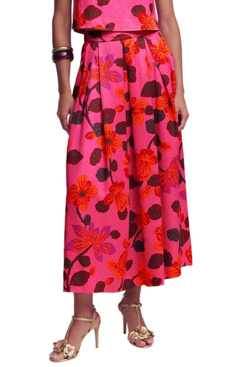 Verity Floral Pleated Faille Maxi Skirt