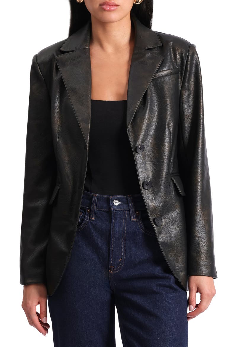 Faux Leather Blazer, Alternate, color, BLACK/ GOLD