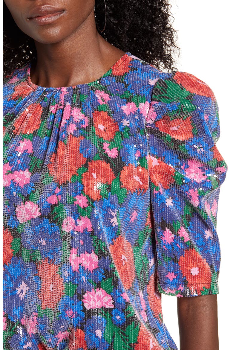 Greyson Sequin Puff Sleeve Top, Alternate, color, BLUE FLORAL SEQUINS