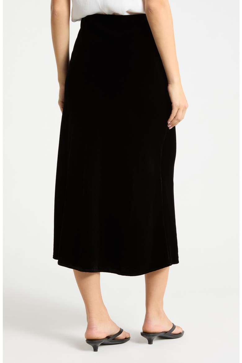 Stretch Velvet Midi Skirt, Alternate, color, BLACK