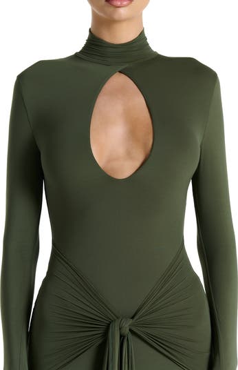 Plunge Neck Long Sleeve Dress