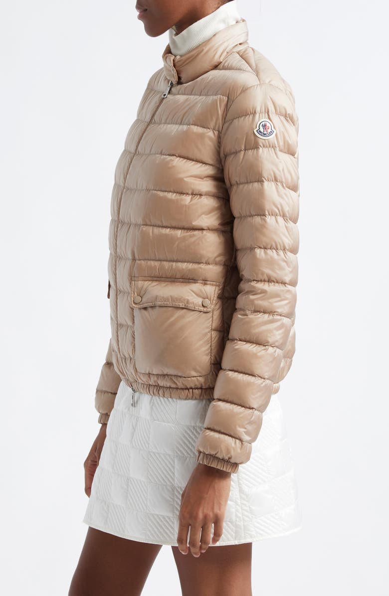 Moncler Lans Channel Quilted Down Moto Jacket, Alternate, color, Faded Beige