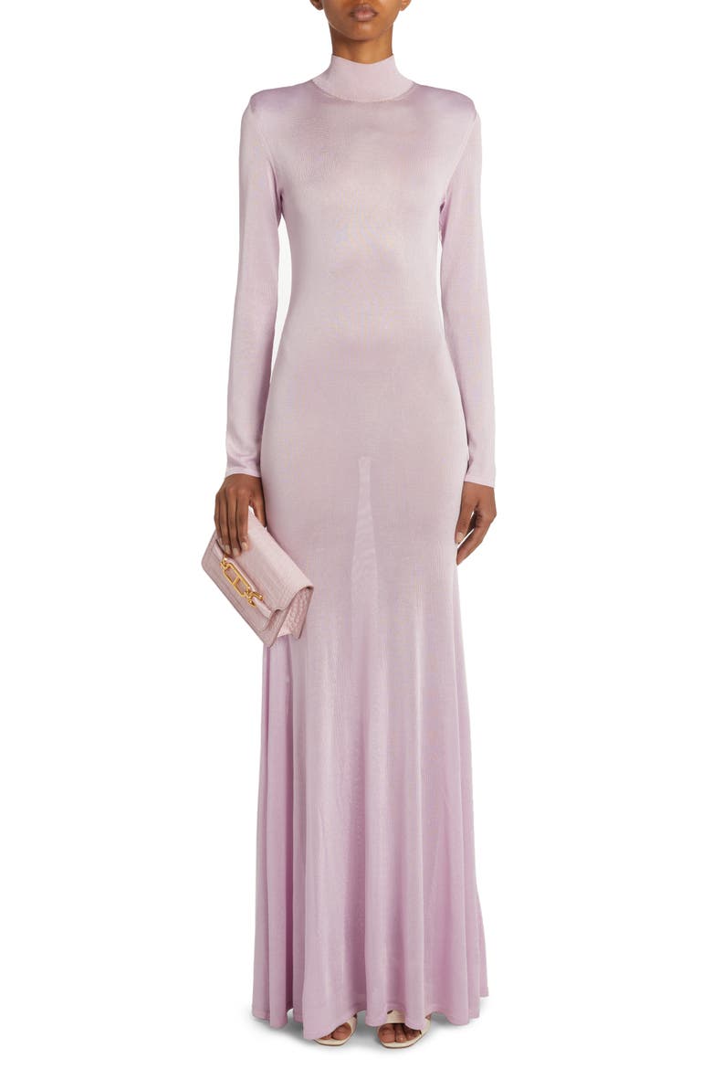 Long Sleeve Jersey Gown, Main, color, CROCUS PETAL