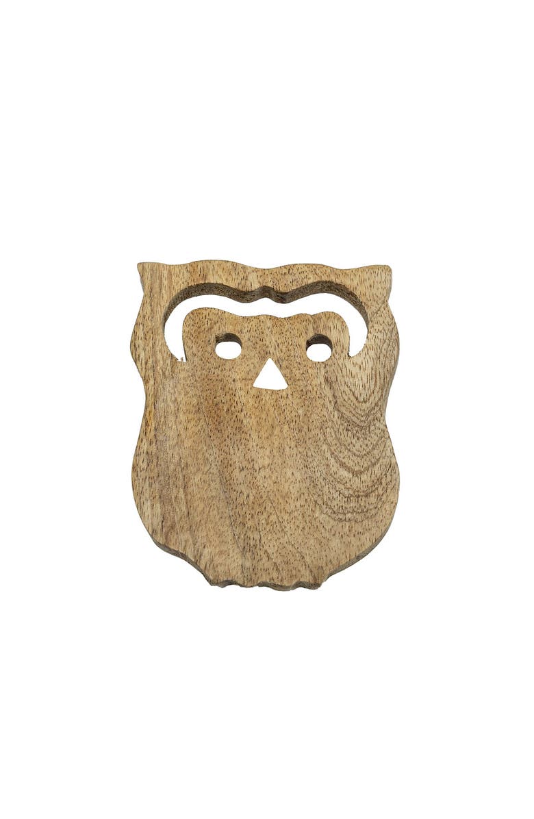Foreside Home and Garden Owl Coasters 4" x 4" Set of 4, Alternate, color, Beige