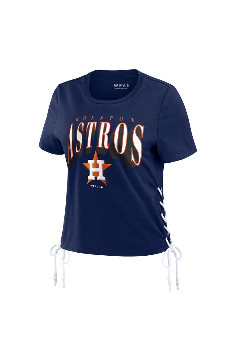 WEAR by Erin Andrews Women's WEAR by Erin Andrews Navy Houston Astros Side Lace-Up Cropped T-Shirt, Alternate, color, 