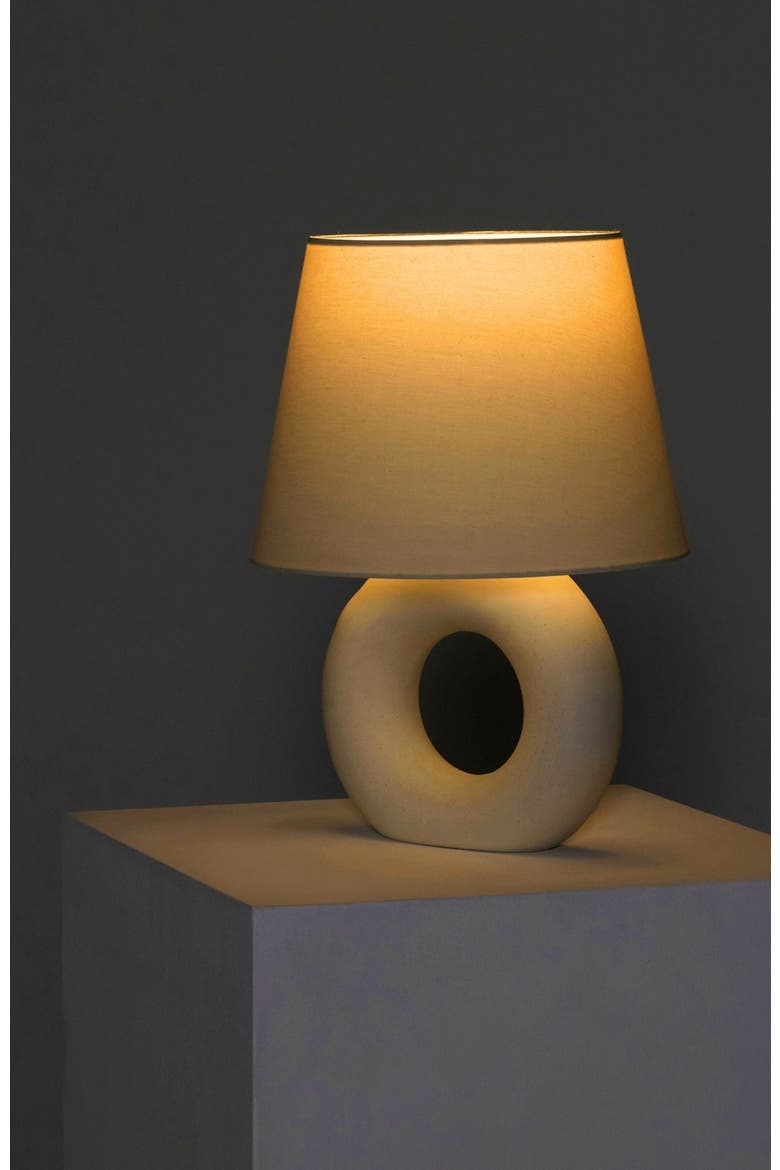 Chloe 15.5" LED Table Lamp with Off-White Ceramic Base and Cotton Shade, Alternate, color, Beige/Cream