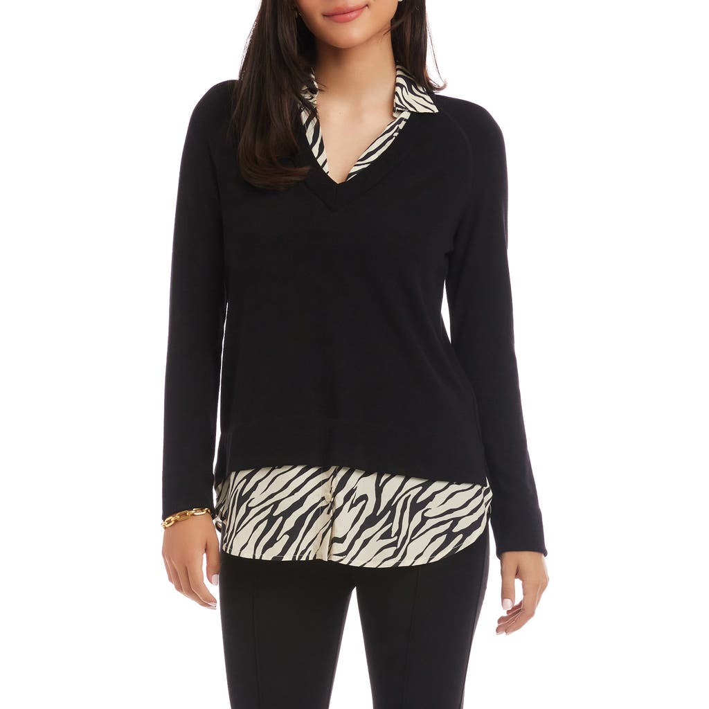 Karen Kane Mixed Media Layered Sweater In Black