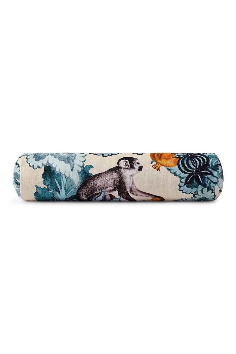 Damasc Monkey Cotton Bolster Pillow, Main, color, SLATE GREY