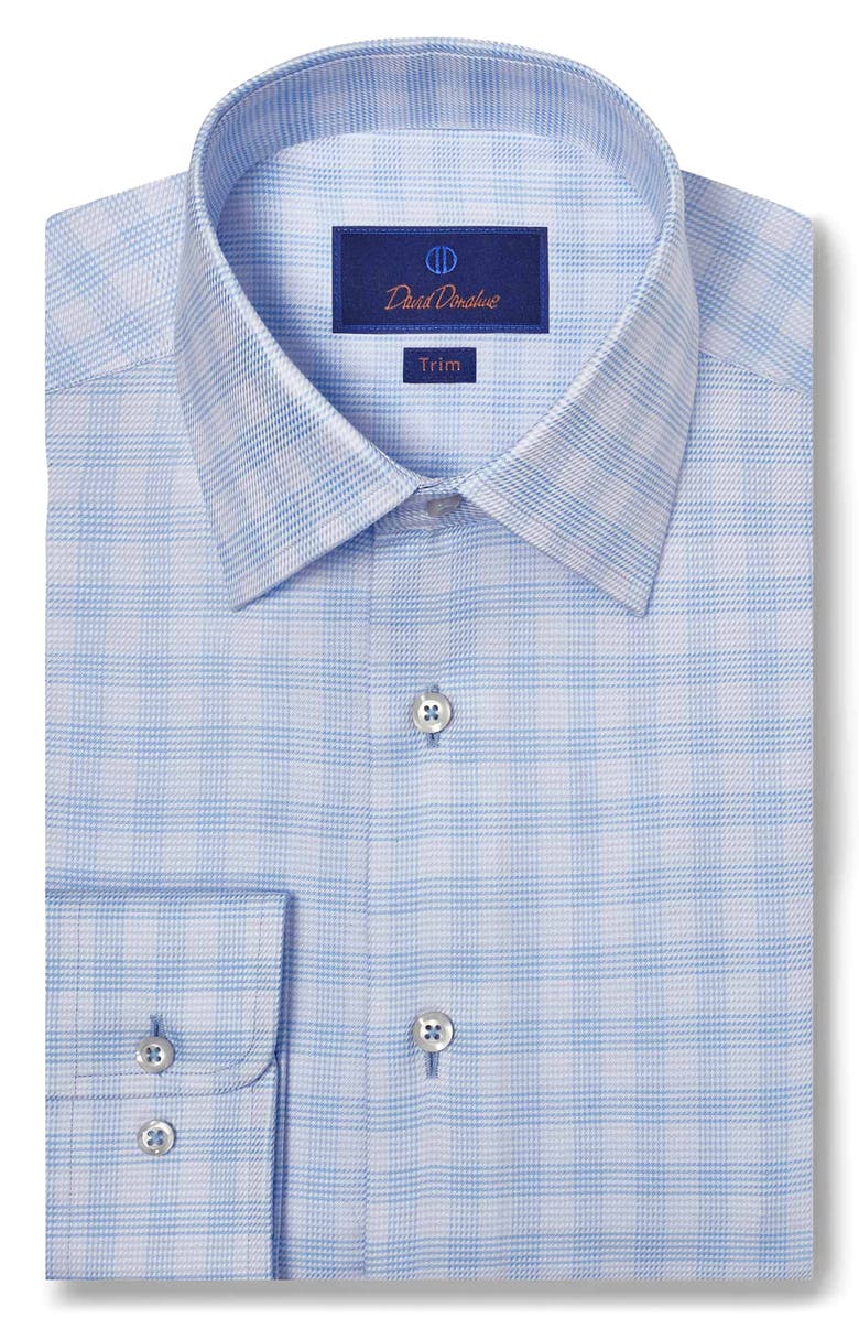 David Donahue Trim Fit Twill Check Dress Shirt, Main, color,