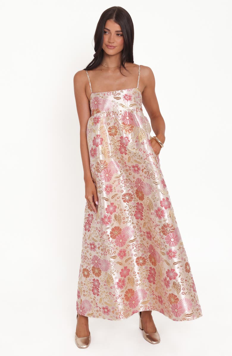 Petal & Pup Yasmine Empire Floral Brocade Gown, Alternate, color, Pink Floral