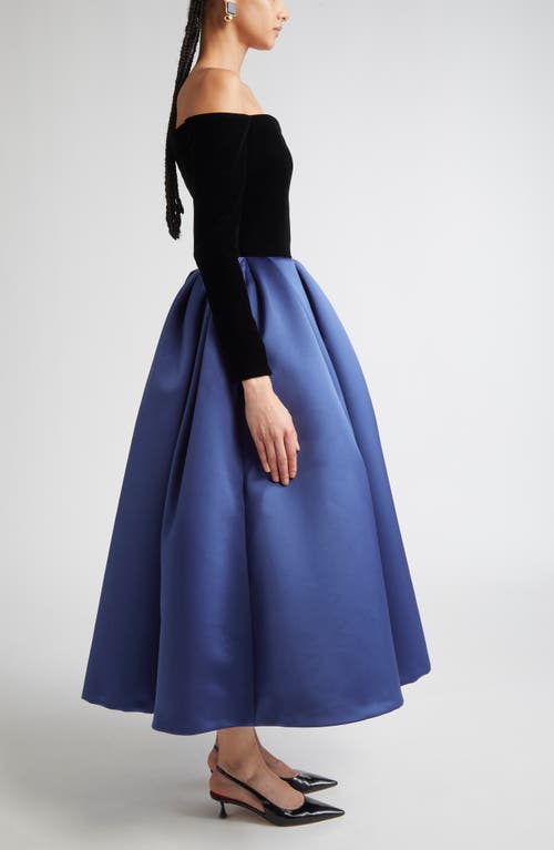 Carolina Herrera Off The Shoulder Long Sleeve Mixed Media Cocktail Dress In Blue