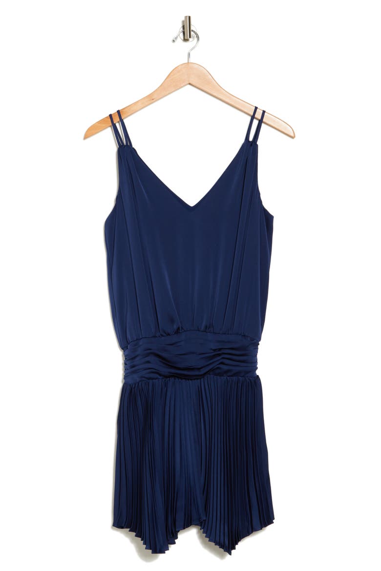 Alessia Pleated Skirt Blouson Dress, Alternate, color, SPRING NAVY