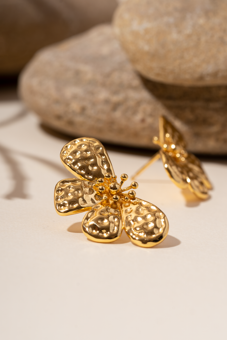 Textured Bloom Studs, Alternate, color, Gold
