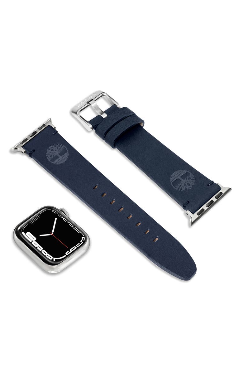 Timberland Leather 22mm Smart Watch Watchband, Alternate, color, Navy
