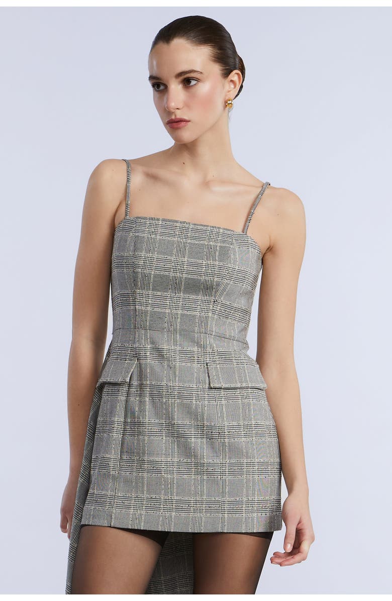 BCBGMAXAZRIA Glen Plaid Dress with Drape, Alternate, color, Glen Plaid